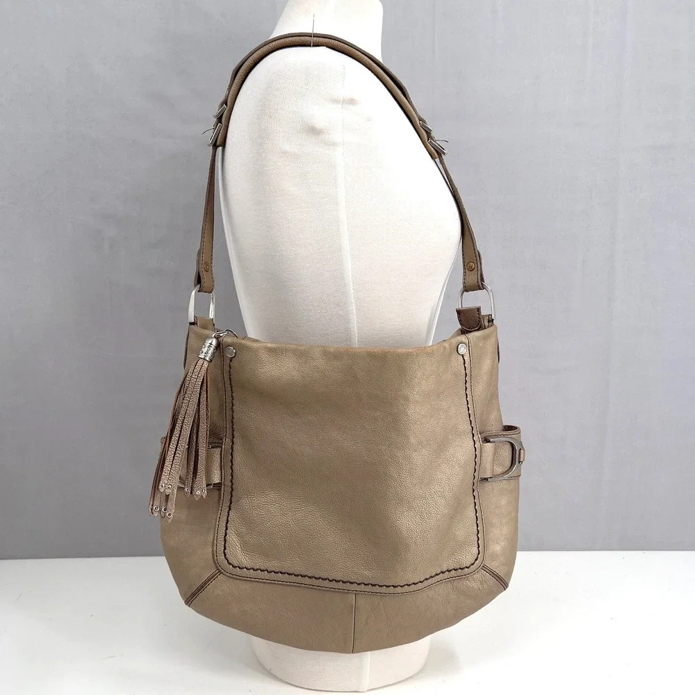 Cole Haan Womens Bronze Leather Hobo Shoulder Bag Large Boho Western Slouchy